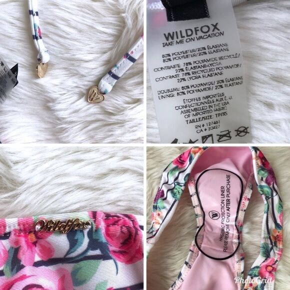 WILDFOX Floral Stripe Halter Bikini Set 2 Piece Triangle String Pink XS New - Picture 7 of 7